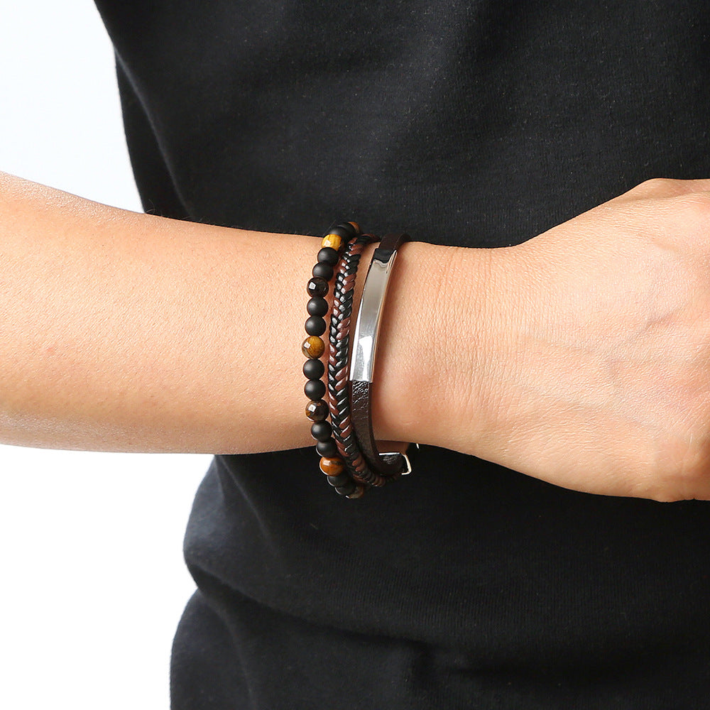 Men's Stainless Steel Leather Bracelet with Magnetic Clasp
