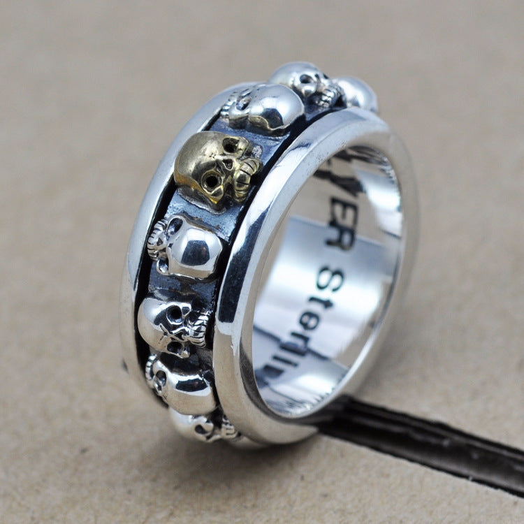 S925 Silver Skull Ring for Men, Punk Style Accessory