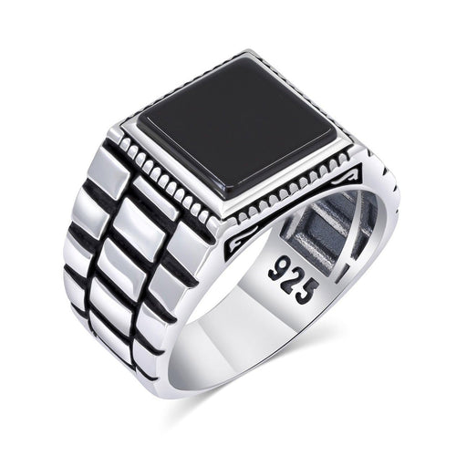Chimoda Sterling Silver Onyx Signet Ring - Men's Watch Band Design