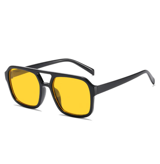 IKUVNA 70s Retro Square Aviator Sunglasses for Women and Men, Vintage Rectangular Flat Top Sunglasses Fashion Tones (Yellow)