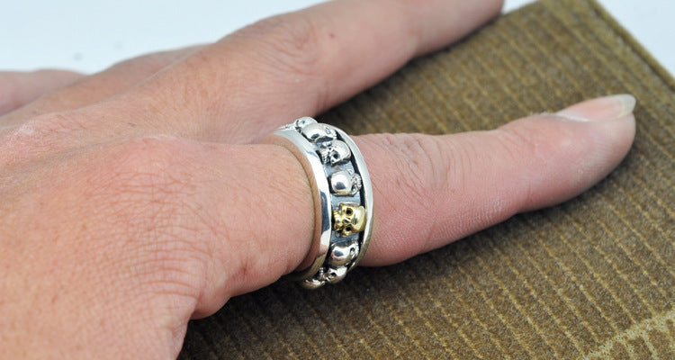 S925 Silver Skull Ring for Men, Punk Style Accessory